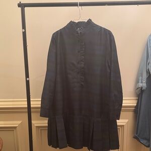 Navy Plaid Ruffle Collar Dress